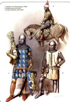 немецкие рыцарь, пехотинец и наёмник кочевник