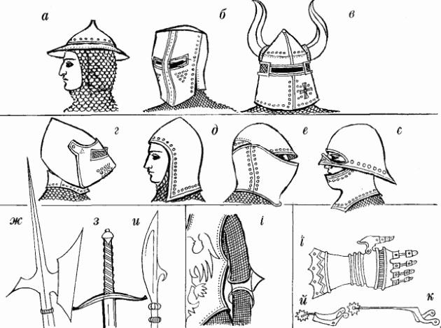 шоломи, обладунок, зброя XII XV
