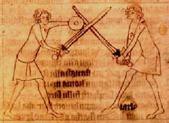 меч и баклер, средневековый рисунок, фреска, фехтование