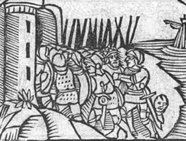 меч і баклер, средньовічний малюнок, фреска, фехтвання