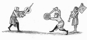 меч і баклер, средньовічний малюнок, фреска, фехтвання