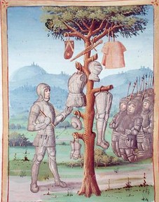 меч і баклер, средньовічний малюнок, фреска, фехтвання, доспехи 