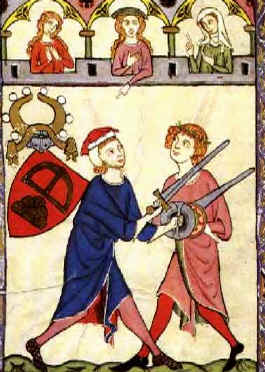 меч і баклер, средньовічний малюнок, фреска, фехтвання