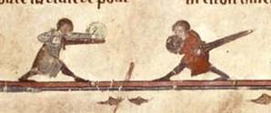 меч и баклер, средневековый рисунок, фреска, фехтование, тренеровка