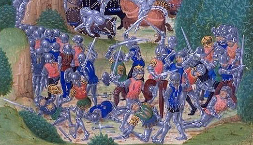 меч и баклер, средневековый рисунок, фреска, фехтование, бой кровопролитный