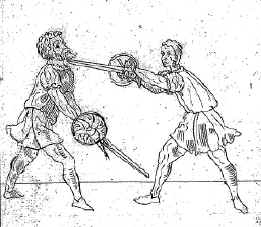 меч и баклер, средневековый рисунок, фреска, фехтование, удар в шею