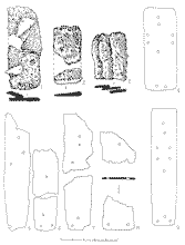 Панцирные пластины из тюркских памятников Южного Казахстана: 1-4 - Алатау; 5-9 - Иссык.
