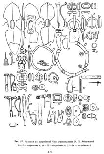 Находки из погребений Чми, раскопанных М.П. Абрамовой