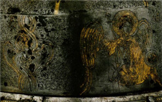 Шестокрыл и архангел Михаил. Деталь декора шлема с Деисусом