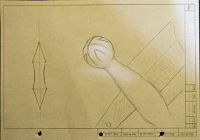прорисовка поперечины клинка и кончиков перекрестья меча-сабли