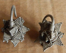 Серебряные крупнозернистые звездчатые колты 12-13 век