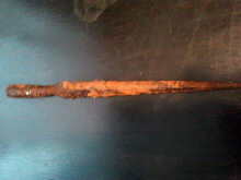 Наконечник копья тип III по А. Кирпичникову с инкрустацией на втуке