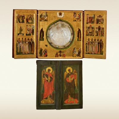 Икона-складень. Праздники и избранные святые. 17 век