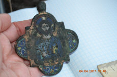 Икона-квадрифолий перегородчатые эмали. Иисус Христос - Дева Мария