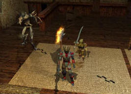 Даже девочка дворф прекрасно справляется с двуручным мечом. Демон с клювом - спутник Черного Стража, воина одного из элитных классов