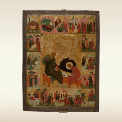 Икона: Святой апостол Иоанн Богослов на острове Патмос, с хождением