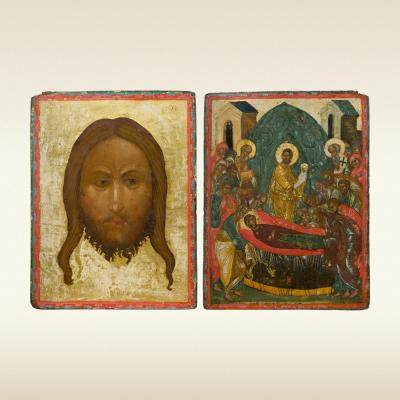 Двусторонняя икона: Спас Нерукотворный. Успение Богоматери