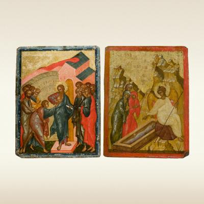 Двусторонняя икона: Уверение Фомы. Жены-Мироносицы у гроба