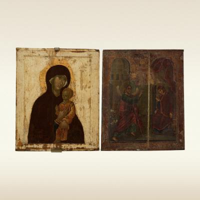 Икона Богоматерь одигитрия пименовская. Оборот: Благовещение XVIII век