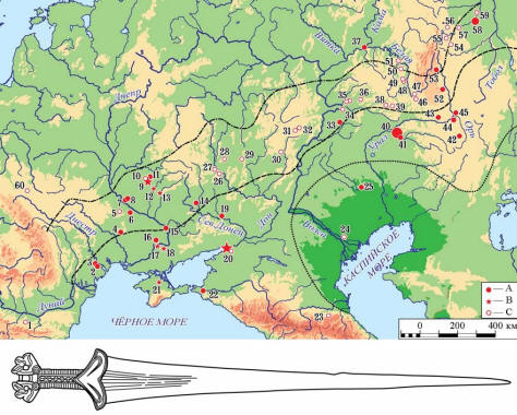 Распространение акинаков типа Солоха
