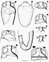 Раскоп 7. Амфорная тара: 1, 4, 6, 8- хоз. яма 4; 2,9 &ndash; хоз. яма 2; З &ndash; хоз. яма 5; 10 &ndash; хоз. яма 8; 7 &mdash; подъемный материал.