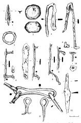 Сидоровское городище. Железные предметы: 1-10-раскоп 9, помещение 10; 11 -раскоп 9, квадрат Л 6; 12 -раскоп 9, помещение 9.