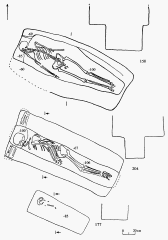 Могильник 1. Раскоп 11. Чертежи погребений №№ 150,204, 177.