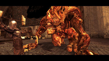 Вам в начале игры покажут как убить циклопа. Бить в глаз, можно не только мечом, а еще из стреляя из лука или магией.