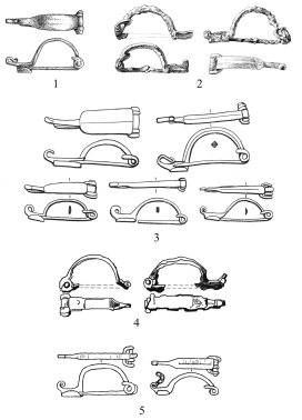 Железные фибулы с завитком на конце приемника