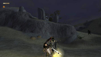 Арагорн с переменным успехом защищает Фродо от назгулов