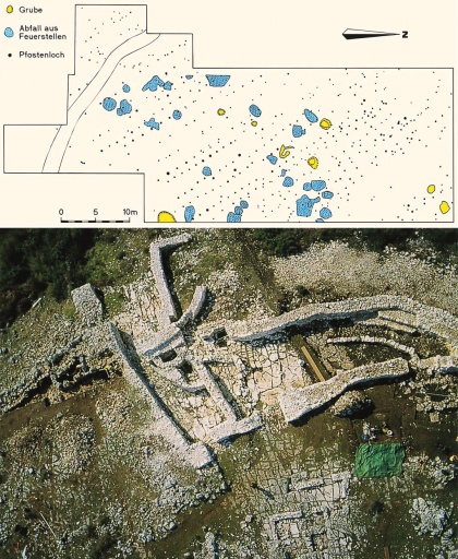 а &ndash; Поселение Террамаре с палисадом, Повильо, Италия (по: Bernab&oacute; Brea 1997); b &ndash; Крепостные ворота, Монкодонья, Истрия (по: Mihovilic и. а. о. J.)