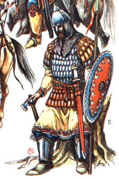 Древнерусский дружинник XII века. Художник М. В. Горелик Древнерусский дружинник XII века. Художник М. В. Горелик