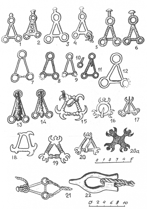 Треугольные наконечники и пряжки из аланских могильников